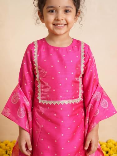 Image of AJ DEZINES Ethnic Wear Sharara Suit Set For Girls|Punjabi dress for Kids|Silk Blend Girls Salwar Suit|Traditional Patiala Outfit|Stylish Kids Kurta for Festivals Weddings & Special Occasions