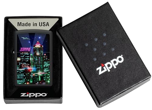 Image of Zippo Cyber City Windproof Lighter - Futuristic Neon Skyline Design, Matte Finish,Pocket Fuel Refillable Windproof Lighter, BIS Certified