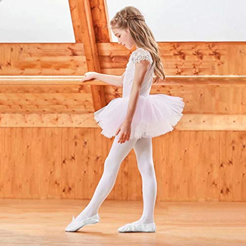 iCKER Kids Girls Satin Ballet Dance Shoes Split-Sole Practice Gymnastics Ballet Slippers Flats-White-10 M Toddler
