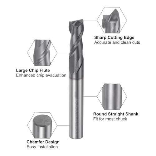 Image of uxcell End Mill 3 /8 inch x 15 /16 inch 2 Flutes Spiral Helical Groove Tungsten Steel Straight Shank CNC Milling Bits