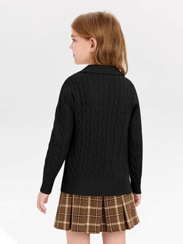 Image of Girls Sweaters Kids Fashion Cable Knit Collared V Neck Pullover Sweater Tops 5-14 Years
