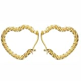 Pendientes de aro de oro de 14 quilates con corte de diamante, hipoalergénicos, oro tricolor, dos tonos, triple corazón, aros de camarón