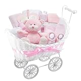 Pram Gift Hamper Basket, New Born Baby Boy/Girl Gift Storage Hamper Baby Shower Party Decoration New Mum to Be Gifts Empty Basket Toy Clothes Baby Accessorise Christmas Birthday Present (Pink)