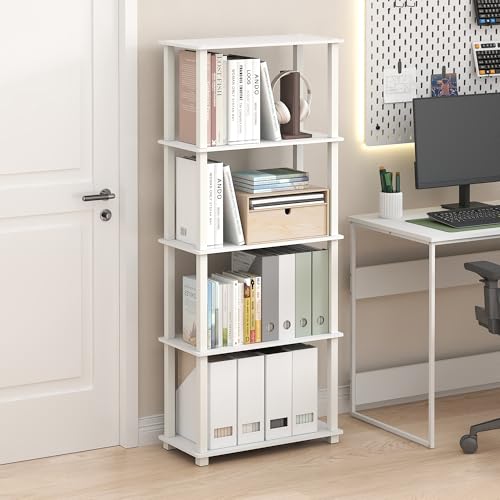 Image of Furinno Turn-S-Tube Book Shelf, 5-Tier Toolless Storage Shelves with Square Tubes, Shelving Unit for Organization and Storage for Living Room, Home Office, White