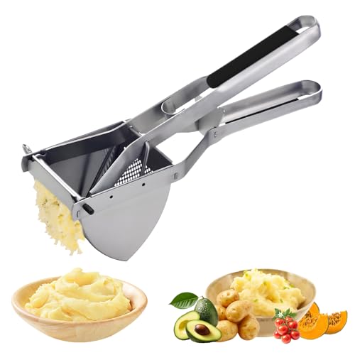 Potato Ricer Masher Stainless Steel Potato Mashers with Equipped Silicone Handle Machine Washable for Making Baby Food Mashed Potatoes Fruit Puree Mashed Vegetables