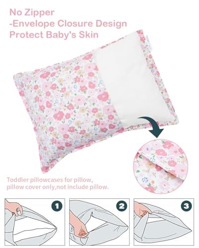 Image of ALVABABY Toddler Pillowcases 2 Pack Organic Cotton Fit 13 inchx 18 inch or 14 inchx19 inch Kids Pillow Cover Envelope for Girl Boy Travel Floral 2L-TPW38A