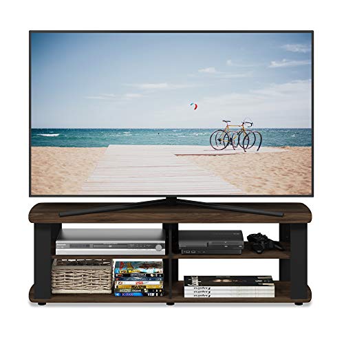 Image of Furinno Nelly TV Stand, 3-Tier Entertainment Center with Open Shelves Storage, TV Console for TV up to 50 Inch, Soft Edges, for Living Room, Bedroom, Columbia Walnut