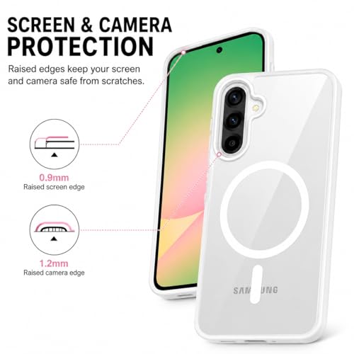 Image of DIZORO Compatible Samsung Galaxy A37 5g Case,Compatible with MagSafe, Non Yellow Military-Grade Drop Protection & Hard PC Back Cover Slim Transparent Anti-Scratch Shockproof Phone Case - White