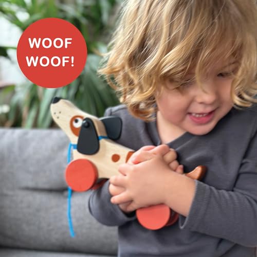 Image of Mentari Toys - Puppy on Wheels - Wooden Dog Pull Toy for Toddler Walking for 18M+ Boys and Girls - Sustainable Rubberwood - Educational Motor Skills & Imaginative Play - Gift for Preschoolers