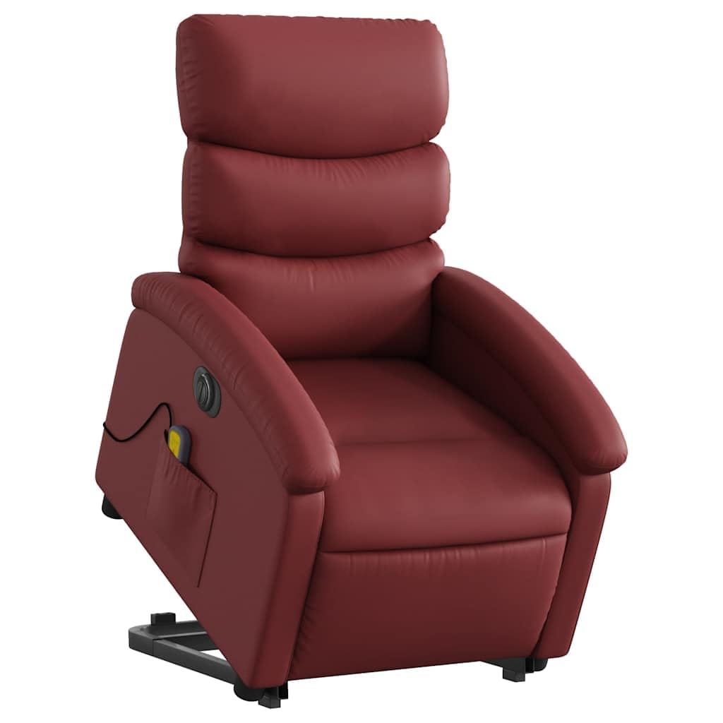 vidaXL Sillón de Masaje elevable eléctrico Cuero Artificial Rojo Tinto
