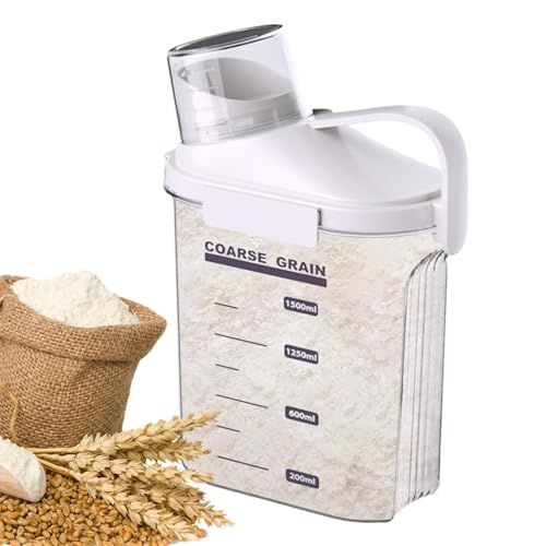 Distributeur de céréales | Récipient de rangement hermétique de taille moyenne pour aliments secs avec bec verseur, gobelet doseur et transparents, bocaux scellés pour farine et céréales