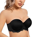HACI Women's Multiway Strapless Bra Plus Size Underwear Full Figure Coverage Underwire(34D,Lace Black)