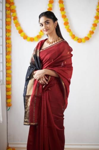 Image of Flosive inchBridal Special Red Banarasi Silk Saree with Rich Golden Zari Work and Unstitched Blouse Piece inch