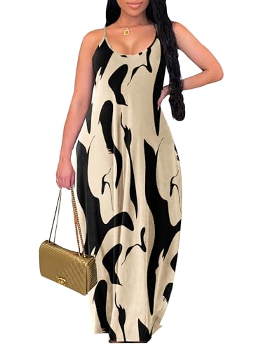 Image of Summer Dresses for Women Spaghetti Strap Beach Floor Length Maxi Sundresses | Floral Print,Casual,with Pockets