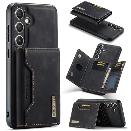 Coque Samsung S25 cuir antichoc avec porte-carte détachable et support