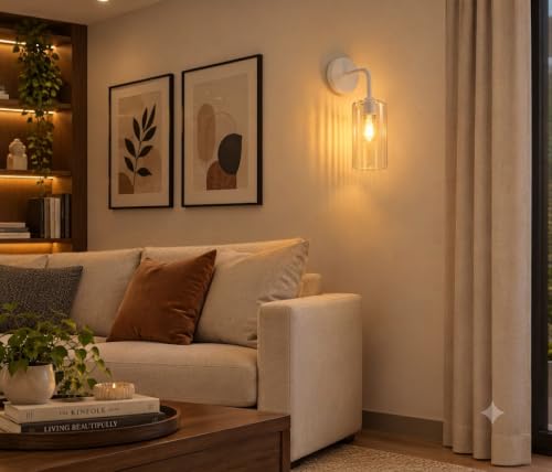 Image of Single White Wall Light with Crystal Acrylic Shade Hanging Wall Sconce Lamp Modern Design for Bedroom Living Room Bathroom Bedside Vanity Hall Home Decor Hotel