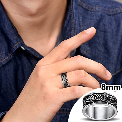 FaithHeart Norse Viking Rings Running Wolf Band Ring Charms Size 11 Stainless Steel Mens Hip-hop Thumb Finger Accessories - Thumbnail 2