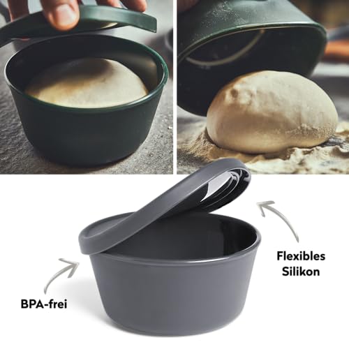 BURNHARD Pizzaballenbox mit Deckel, luftdicht, 6er-Set aus BPA-freiem Silikon, stapelbar, temperaturbeständig (-20 bis 230 °C), ideal für Stückgare, Einfrieren & Backen