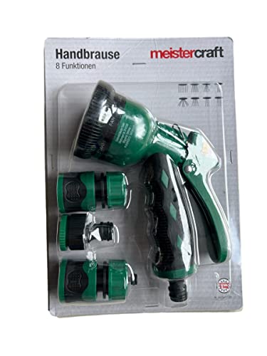 Meistercraft Handbrause 8 Funktionen, Gartenbrause, Spritzpistole 4-tlg, Gartenschlauch Zubehör, Adapter Meistercraft Handbrause 8 Funktionen, Gartenbrause, Spritzpistole 4-tlg, Gartenschlauch Zubehör, Adapter