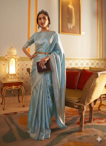 Image of SWORNOF Women's Banarasi silk Saree With Unstitched Blouse Piece