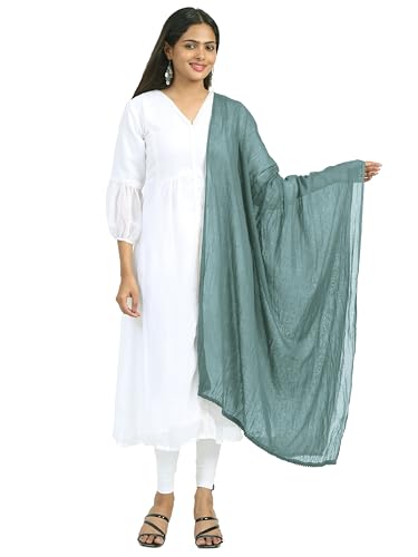 Image of Miraan Solid Pure Cotton Dupatta with Pom Pom Border, 2.25 meters length (DUPCOTTON)