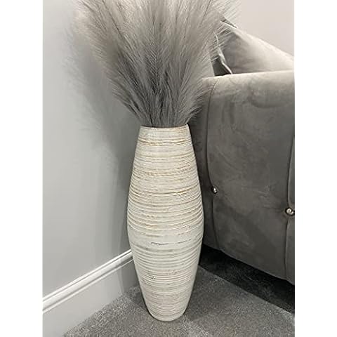 White & natural bamboo tall drum shaped vase 60cm floor vase or table vase Cover