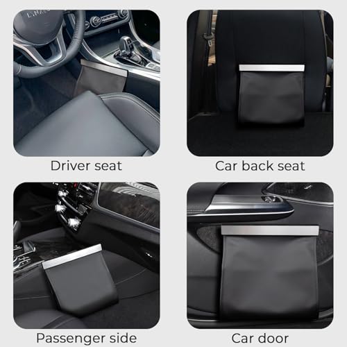 Image of COZILO Leather Car Trash Can with Smart LED Light & Magnetic Closure,Leak-Proof, Odor-Lock Car Garbage Can for Any Cars, Sedans, SUVs, Trucks, Black
