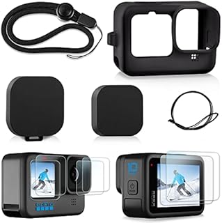 REDTRON Silicone Case and Screen Protector Kit for GoPro Hero 11/Hero 10/Hero 9 Black, Includes Silicone Sleeve Case & 6 Tempered Glass Screen Protector & 2 Lens Cover for GoPro 11/GoPro 10/GoPro 9