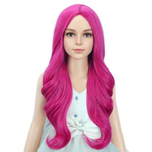 Image of PATTNIUM Hot Pink Wig for Kids Child Long Wavy Curly Wig Girls Neon Pink Wigs Magenta Wigs Rose Pink Cosplay Party Synthetic Hair
