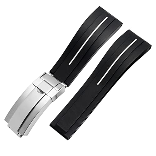 Bracelet silicone Rolex 20mm résistant sueur avec boucle pliable argent anti-perte