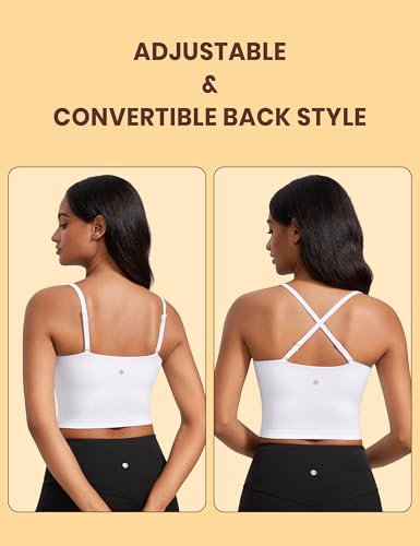 Image of CRZ YOGA Butterluxe Cami Crop Tank Tops | Light Support, Removable Pads, Yoga, Extremely Soft, Square Neck, Spaghetti Straps, Longline Sports Bras for Women