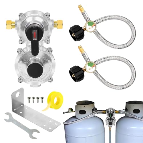 Regulador De Propano - Manómetro De 2 Plantas, Cambio Automático, Adaptador De Cilindro De Tubo De 45 Cm Para Tanques | Piezas De Repuesto Para Parrilla De Autocaravana, Cocinas Exteriores Portab