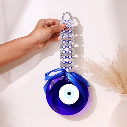 Image of Shubhanjali Evil Eye Hanging for Home Entrance 5 Inch | Turkish Blue Glass Nazar Battu for Home | Main Door Wall Hanging Decor for Protection, Positive Energy & Vastu
