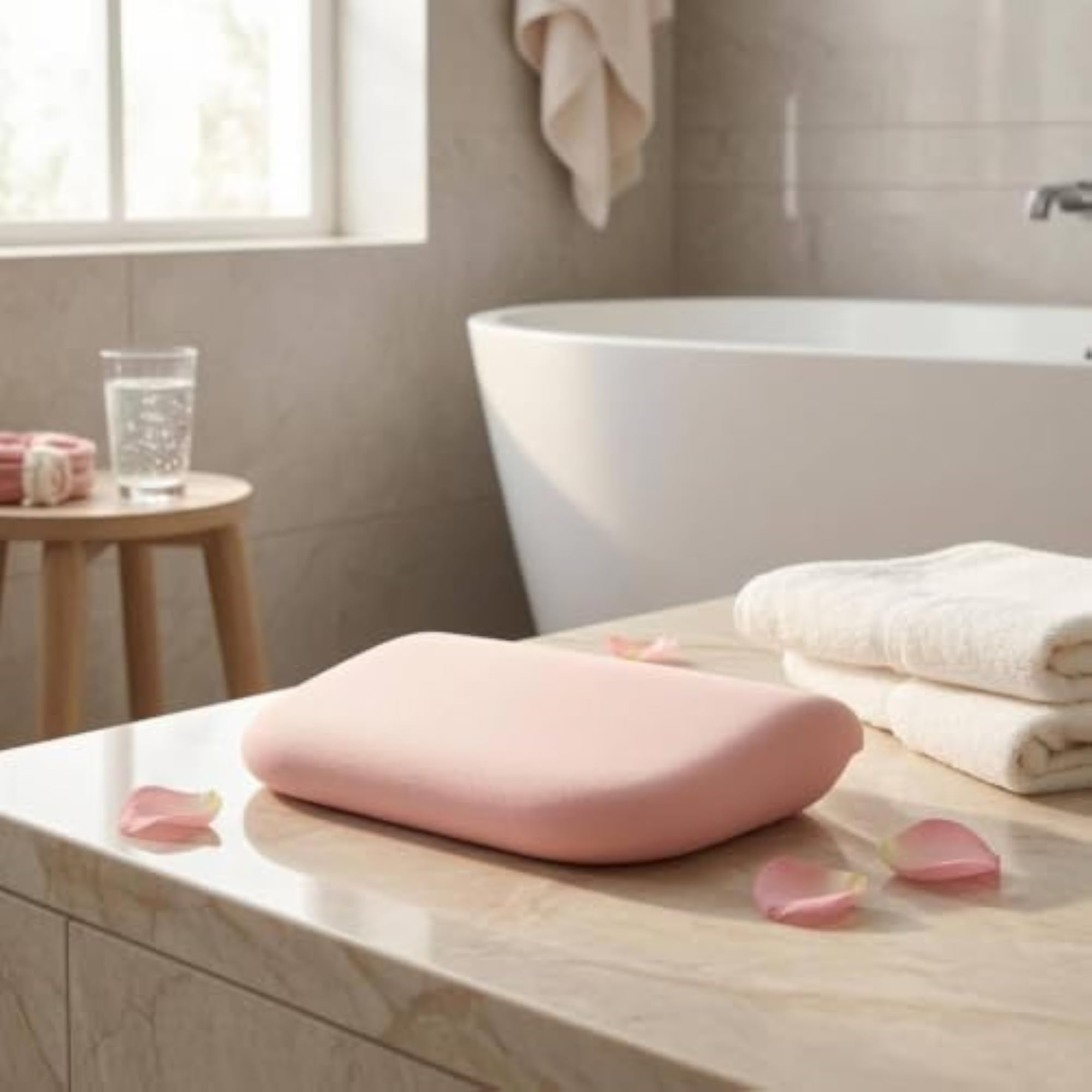 Light Pink Foam Bath Pillow, Molded Bathtub Pillow