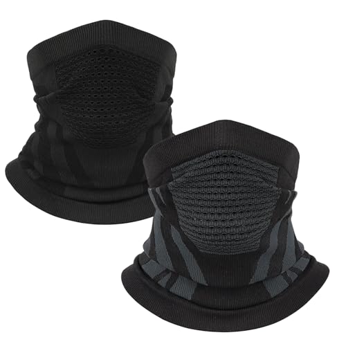 Youkly 2 Stück Schlauchschal Herren Halstuch Halswärmer Herren Skimaske Halsschlauch Motorrad Gesichtsmaske für Winter Laufen Skifahren Snowboarden (Grau + Schwarz)
