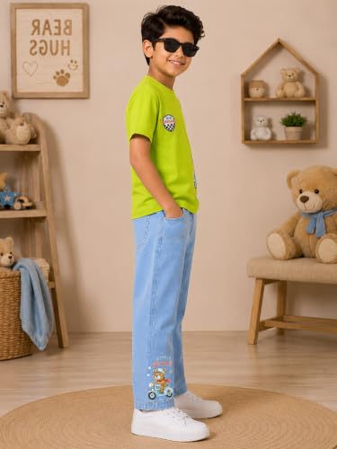 Image of KiddoPanti Boys Printed Co-Ords Set | 100% Cotton & Cottnon Spandex Woven | Drop Shoulder Tshirt with Jeans | Graphic Printed Design| Outerwear For Kids