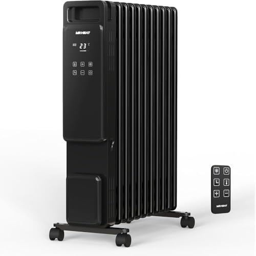 Oil Filled Radiator, 2500W Electric Heater with Remote Control & LED Display, 11 Fin, Adjustable Thermostatic Heating,3 Heater Settings, 24 Hour Timer, Wheels, Oil Heater for Home Office