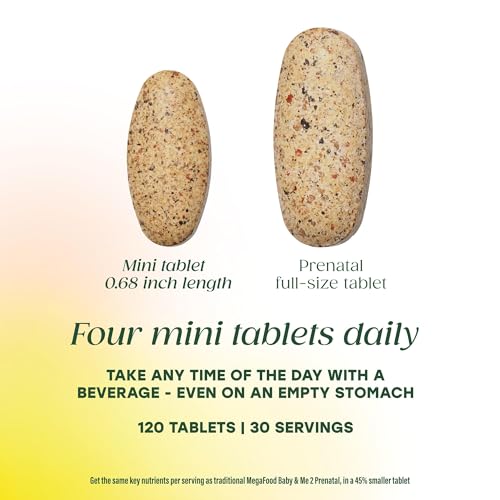 Image of MegaFood Baby & Me 2 Prenatal Multi Minis - Prenatal Vitamins for Women with Choline & Methyl Folate - Gluten-Free, Vegetarian, Pre Natal Multivitamin for Women - 120 Minis Tablets, 30 Servings