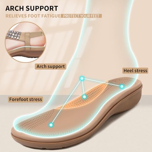 Image of Littleplum Womens Sandals Comfort Arch Support Sandals Summer Walking Shoes Casual Ankle Elastic Flip Flops Shoes
