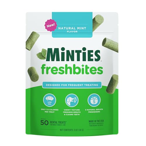 Minties FreshBites Soft and Chewy Dental Treats for Dogs, Low Calorie Natural Mint Flavored Dental...