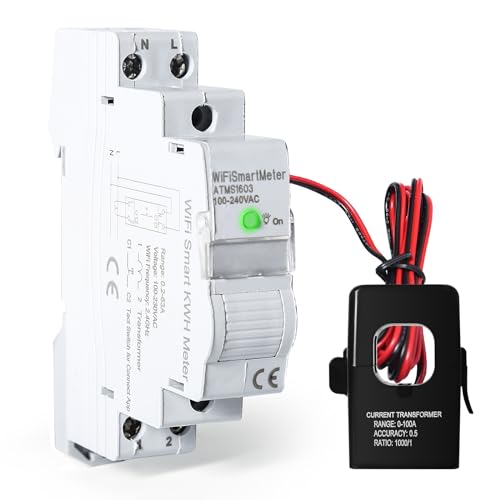Jadeshay Compteur Électrique, ATMS1603 Tuya WIFI Compteur d'Énergie Intelligent Commutateur de Télécommande Compteur Electrique Consommation avec Surtension et Sous-Tension AC220V