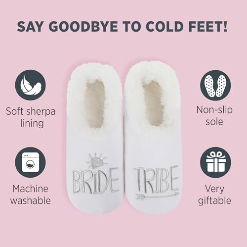 Image of Snoozies Bride Slipper Socks for Women with Soft Sherpa Lining Cute Bridal Wedding Day Slippers, Fun Bride-to-Be Gifts & Bridesmaid Gift
