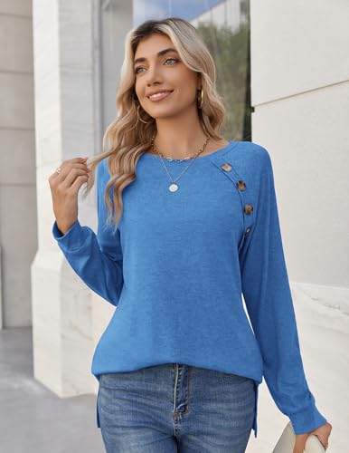 Zeagoo Long Sleeve Womens Tops Dressy Casual Shirts Blouses Button Decor Tunic Fall Fashion Work Clothes Side Split4