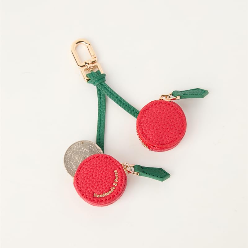 Image of Cherry Shaped AirTag Holder, Microfiber Leather Mini Coin Purse with Keychain, Cute Fruit Design Pouch Only for Apple AirTag, Gift for Women Girls