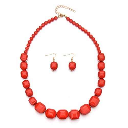 COLORFUL BLING Collar de acrílico con cuentas africanas gruesas, collar de cuentas blancas, collar de cuentas geométricas de Halloween, conjunto de aretes para mujeres y niñas, Metal Resina, Resina Cover