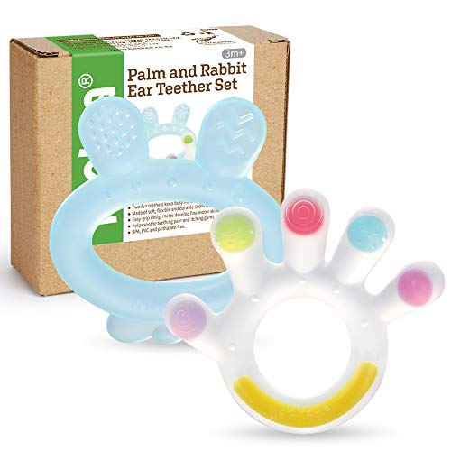 Haakaa Baby Teethers Plam & Rabbit Shape Teething Toys for Babies 3 Months+ Silicone Soft Teething Toys