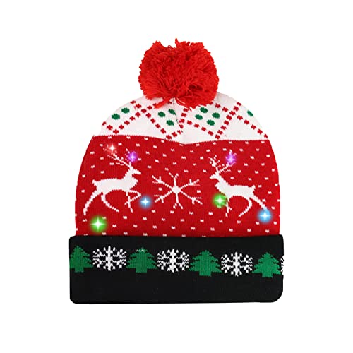 Swetup LED Weihnachten Strickmütze, Christmas Beanie Mütze mit LED Licht,LED Leuchten Strickmütze Weihnachten Beanie Mütze, LED Weihnachtsmütze, LED Leuchtende Mütze, Wintermütze für Xmas Party Hut Cover