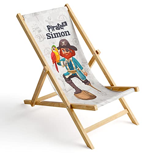 Ferocity Niños Tumbona Plegable de Madera Silla de Playa Personalizable Diseño Pirate [119]
