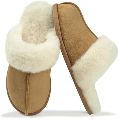 IPSAE Women's Fuzzy Slippers for Women with Memory Foam Scuff House Slippers for Woman Fluffy Non-slip Bedroom Indoor Slides Shoes (Scuffette)