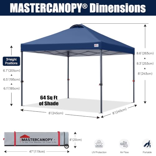 Image of MASTERCANOPY 8x8 Durable Pop Up Canopy Tent with Roller Bag, Navy Blue